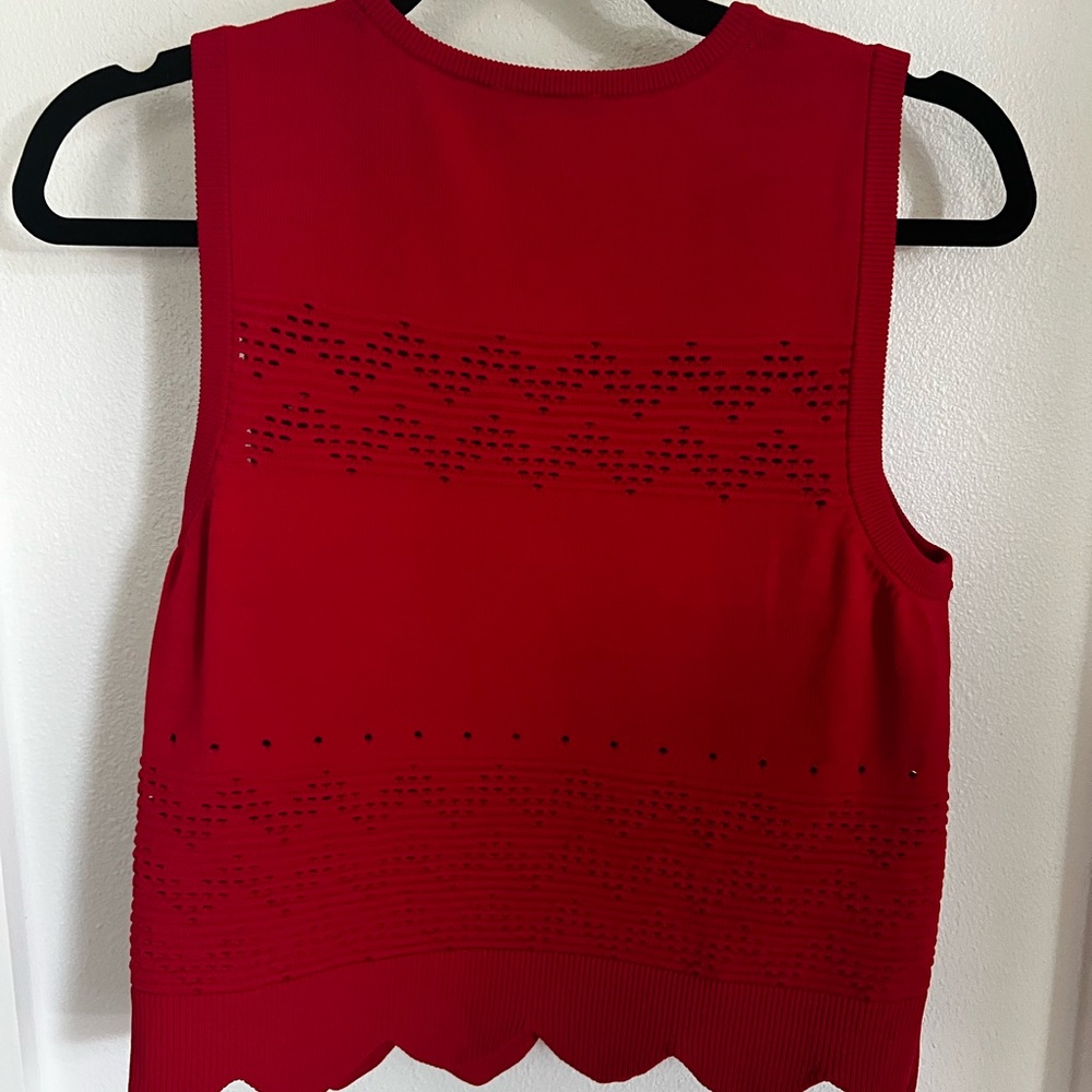 & Other Stories Red Knit Tank Top with Scalloped Hem